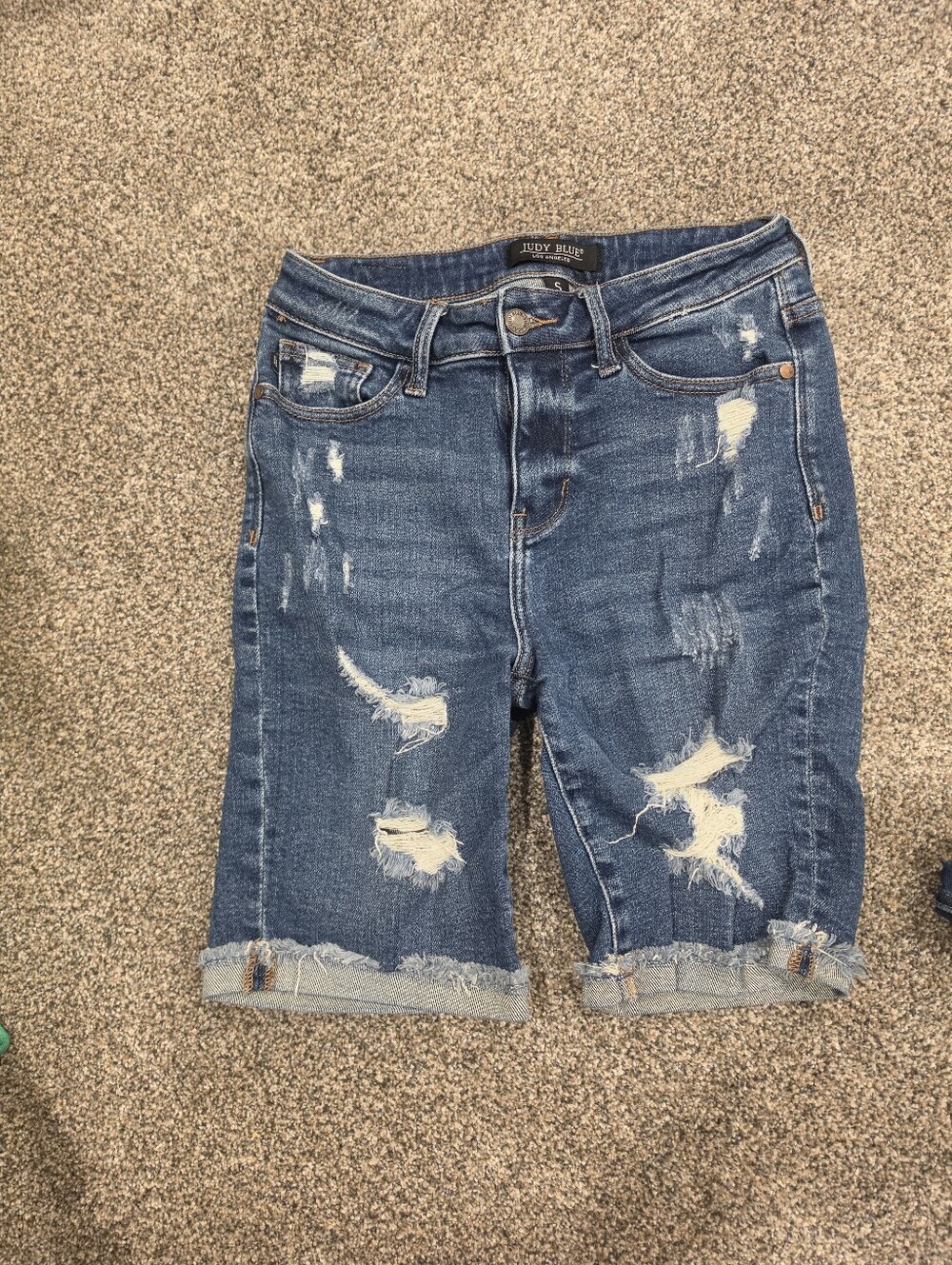 Judy Blue Medium Wash Distressed Denim Bermuda Shorts